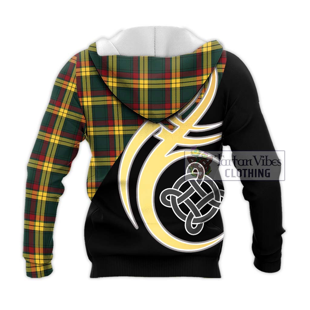 Tartan Vibes Clothing MacMillan Old Modern Tartan Knitted Hoodie with Family Crest and Celtic Symbol Style
