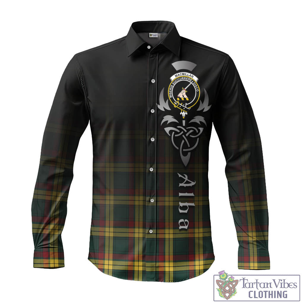 Tartan Vibes Clothing MacMillan Old Modern Tartan Long Sleeve Button Up Featuring Alba Gu Brath Family Crest Celtic Inspired