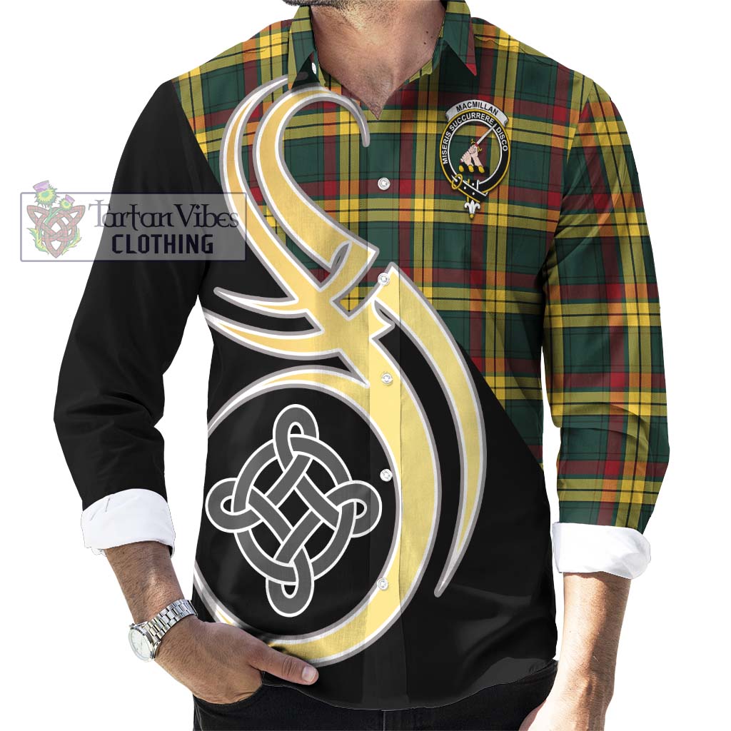 MacMillan Old Modern Tartan Long Sleeve Button Shirt with Family Crest and Celtic Symbol Style - Tartan Vibes Clothing