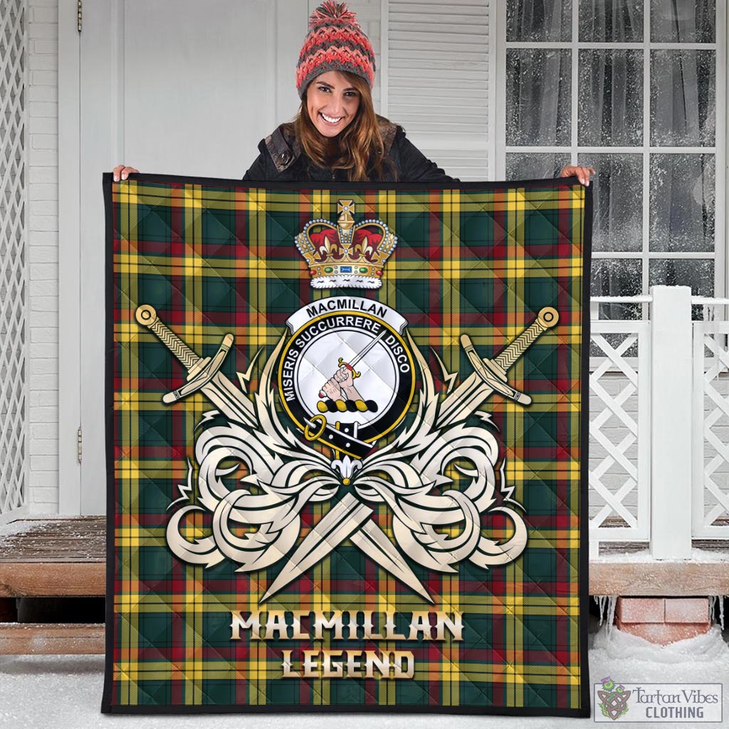 Tartan Vibes Clothing MacMillan Old Modern Tartan Quilt with Clan Crest and the Golden Sword of Courageous Legacy