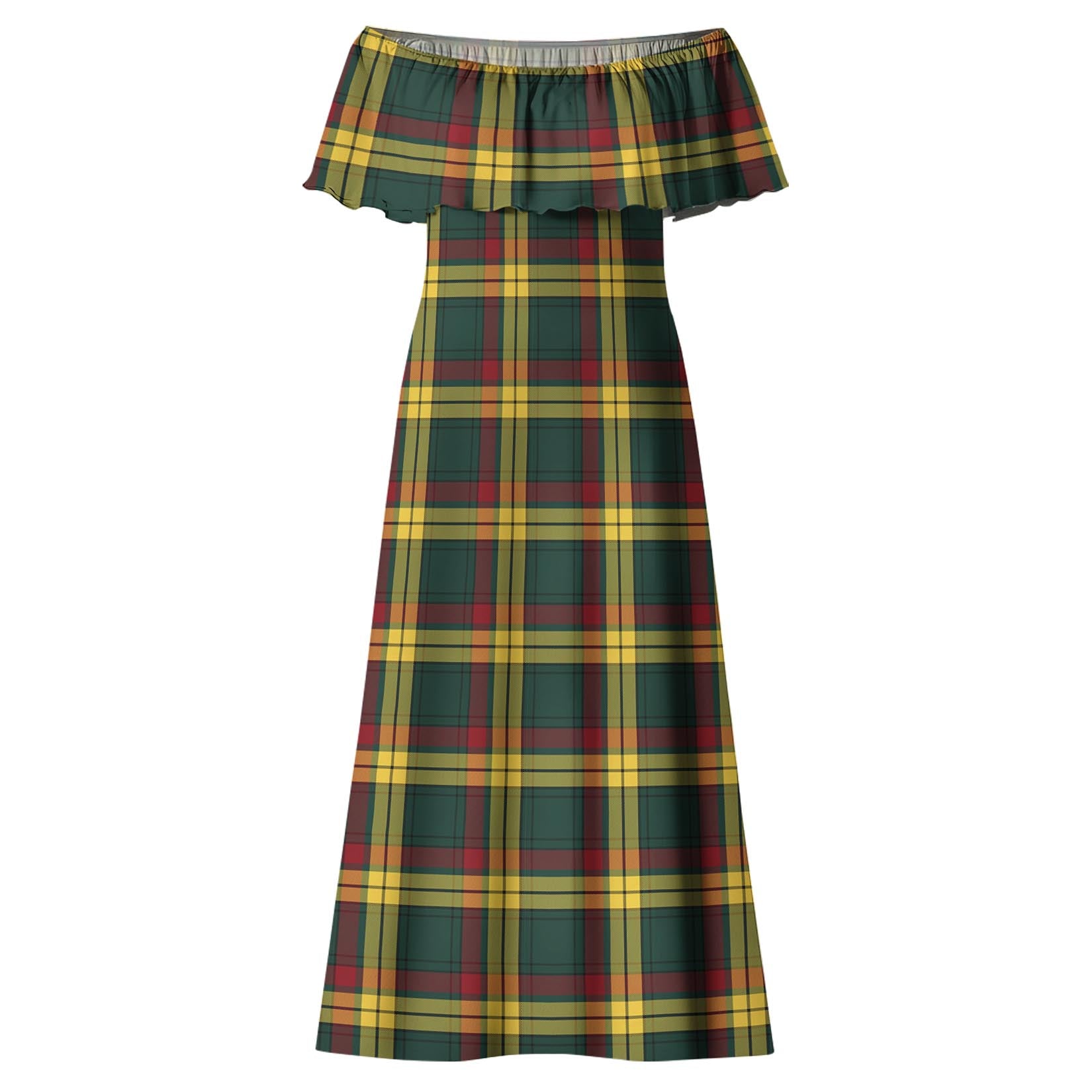 MacMillan Old Modern Tartan Off Shoulder Long Dress - Tartanvibesclothing