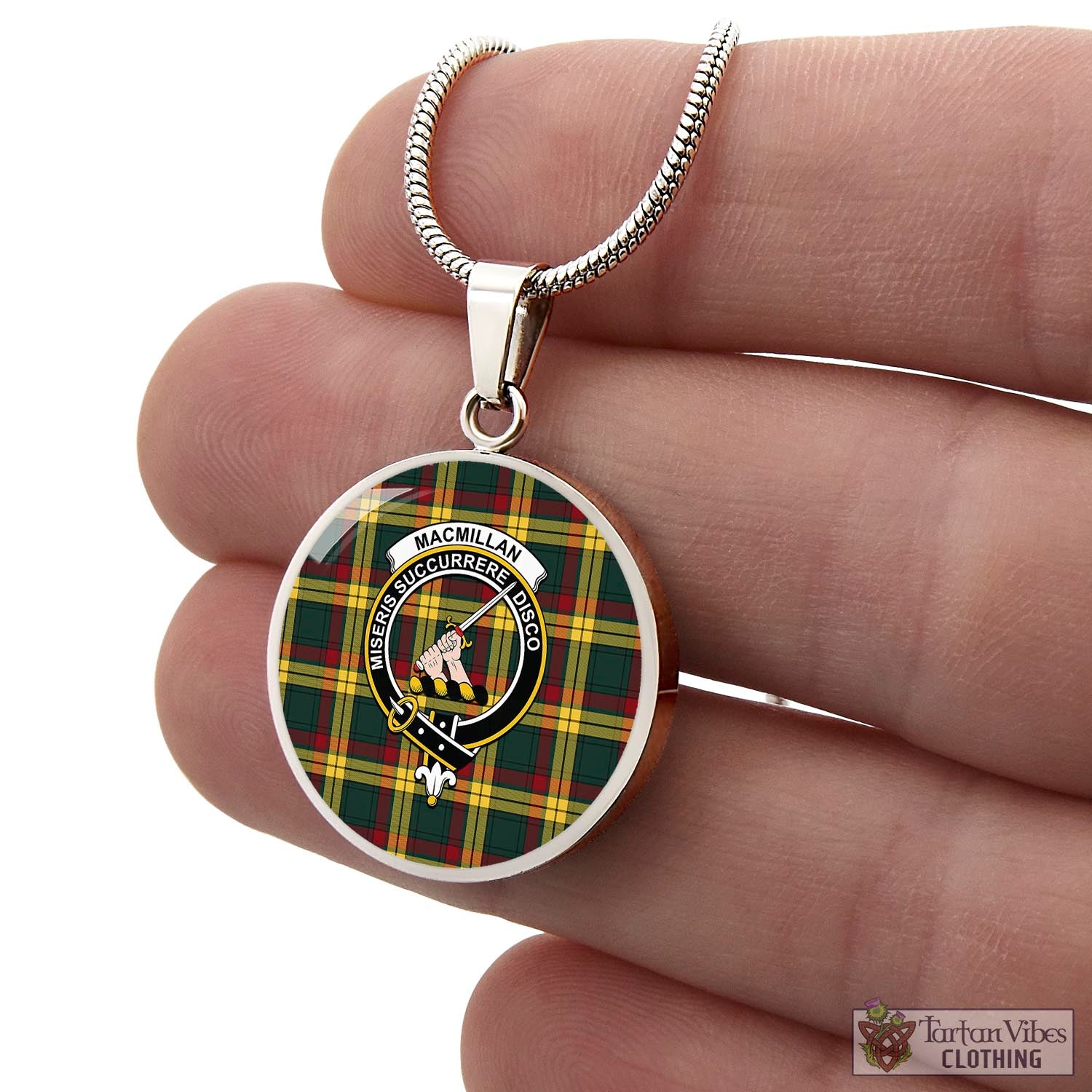 Tartan Vibes Clothing MacMillan Old Modern Tartan Circle Necklace with Family Crest