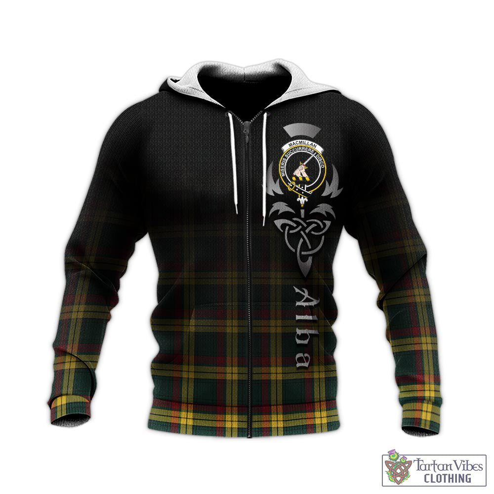 Tartan Vibes Clothing MacMillan Old Modern Tartan Knitted Hoodie Featuring Alba Gu Brath Family Crest Celtic Inspired