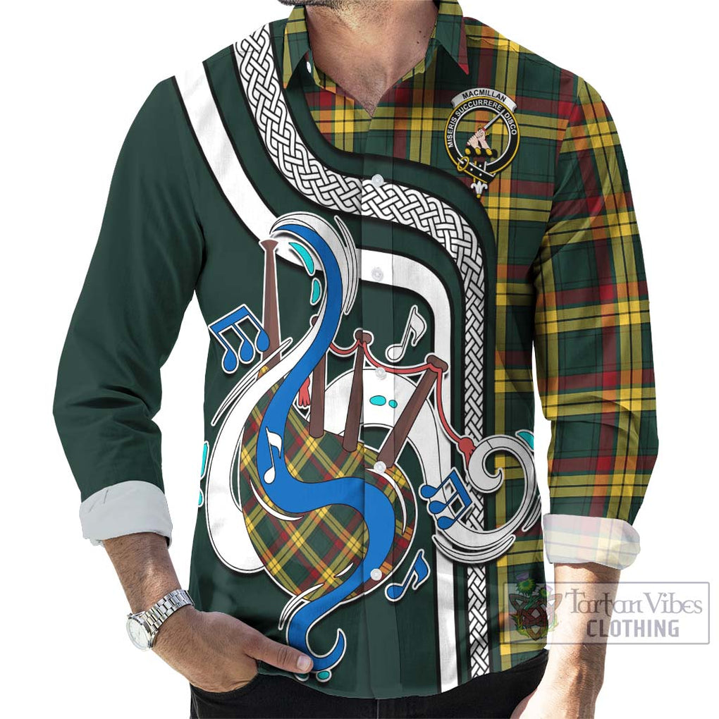 MacMillan Old Modern Tartan Long Sleeve Button Shirt with Epic Bagpipe Style - Tartanvibesclothing Shop