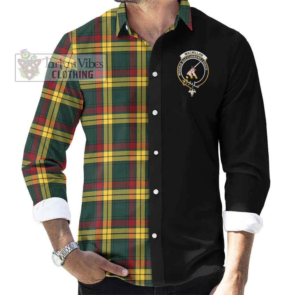 MacMillan Old Modern Tartan Long Sleeve Button Shirt with Family Crest and Half Of Me Style - Tartanvibesclothing Shop