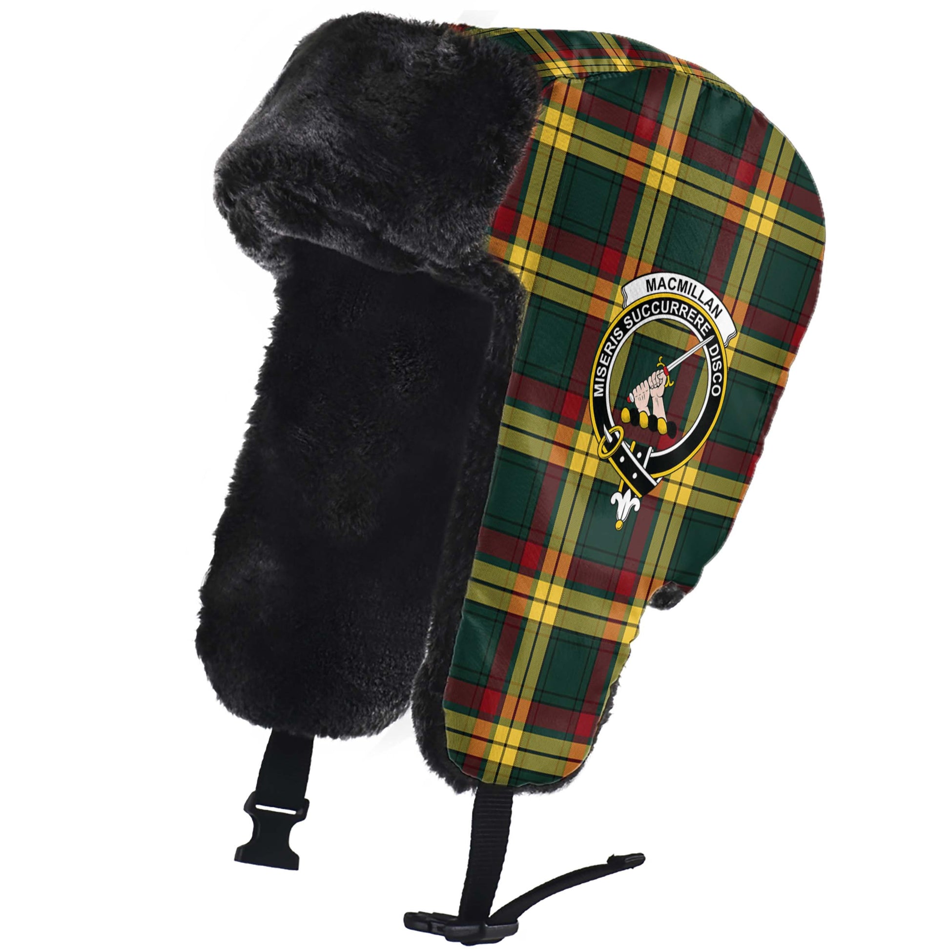 MacMillan Old Modern Tartan Winter Trapper Hat with Family Crest - Tartanvibesclothing