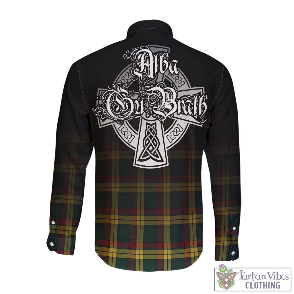 Tartan Vibes Clothing MacMillan Old Modern Tartan Long Sleeve Button Up Featuring Alba Gu Brath Family Crest Celtic Inspired