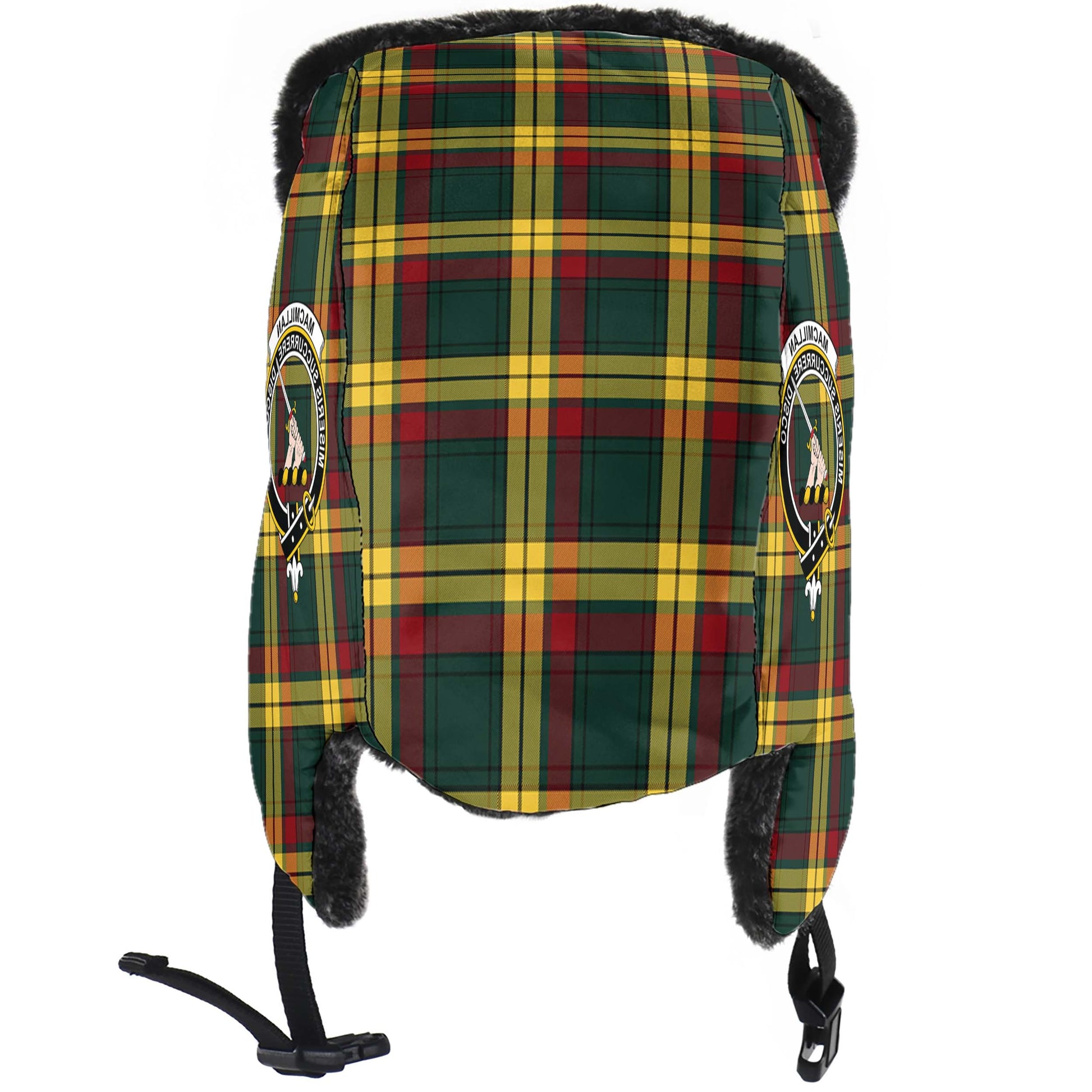 MacMillan Old Modern Tartan Winter Trapper Hat with Family Crest - Tartanvibesclothing