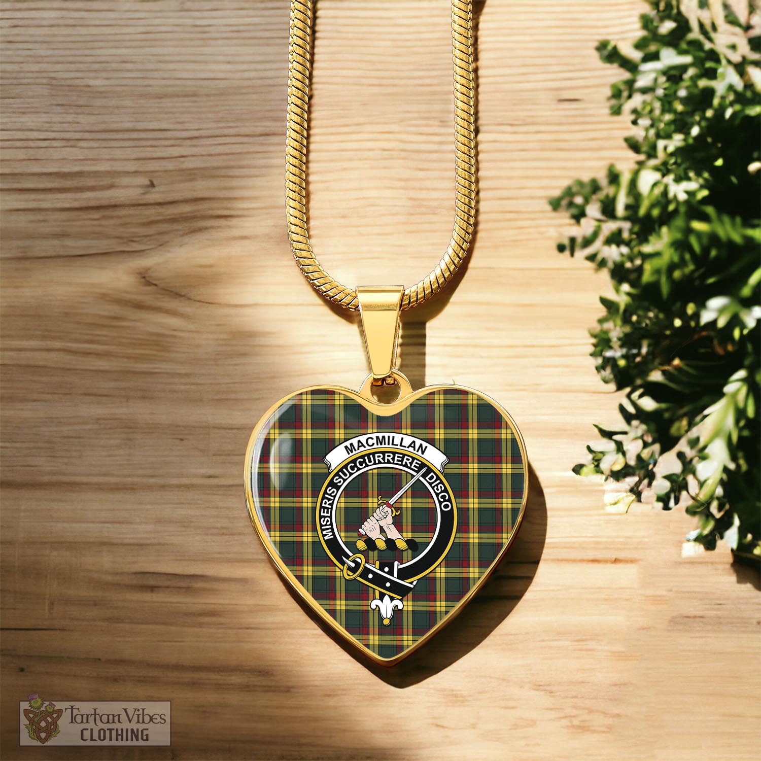 Tartan Vibes Clothing MacMillan Old Modern Tartan Heart Necklace with Family Crest