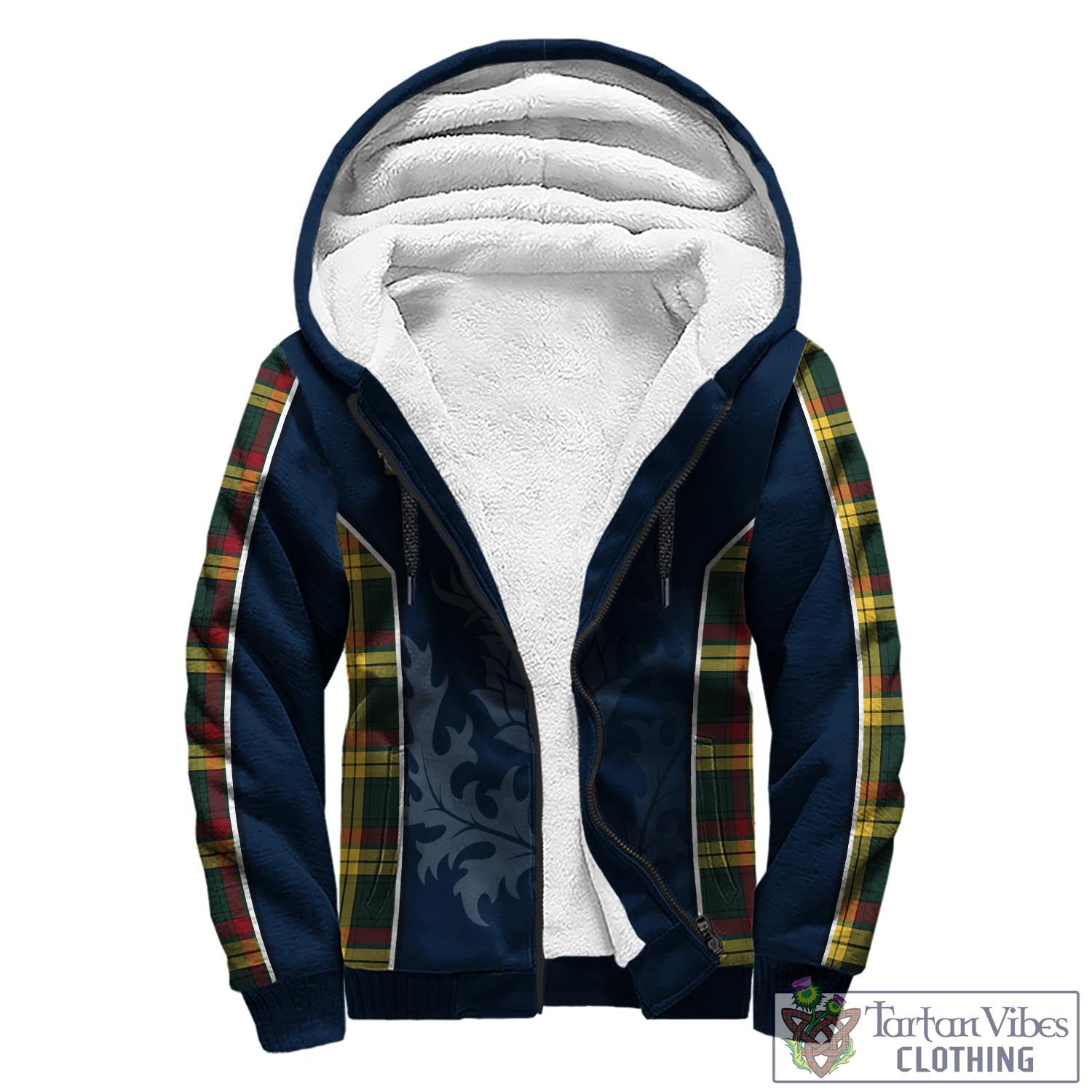 Tartan Vibes Clothing MacMillan Old Modern Tartan Sherpa Hoodie with Family Crest and Scottish Thistle Vibes Sport Style