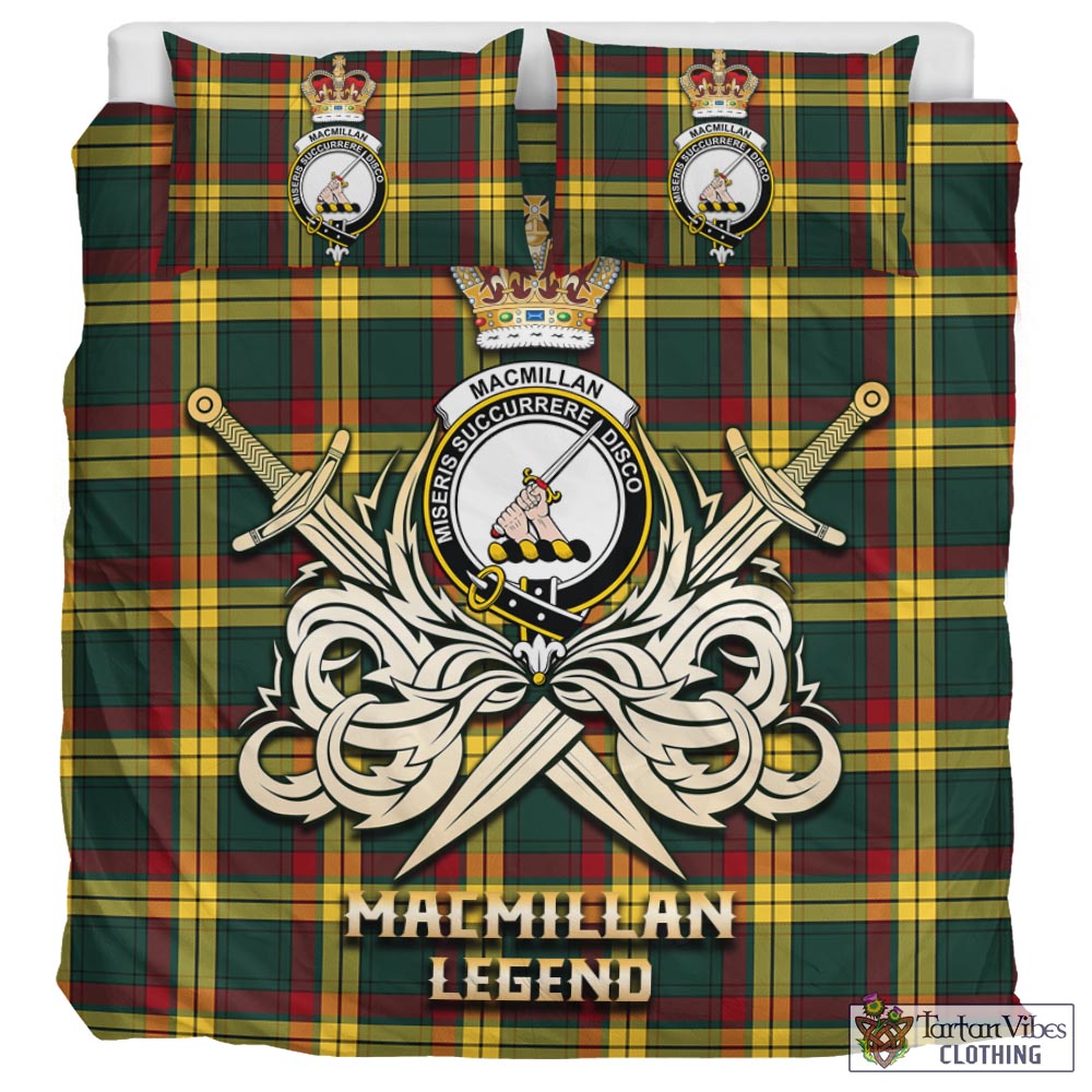 Tartan Vibes Clothing MacMillan Old Modern Tartan Bedding Set with Clan Crest and the Golden Sword of Courageous Legacy