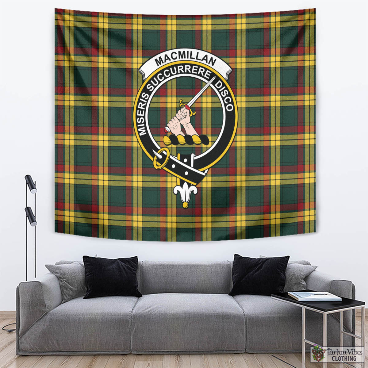 Tartan Vibes Clothing MacMillan Old Modern Tartan Tapestry Wall Hanging and Home Decor for Room with Family Crest