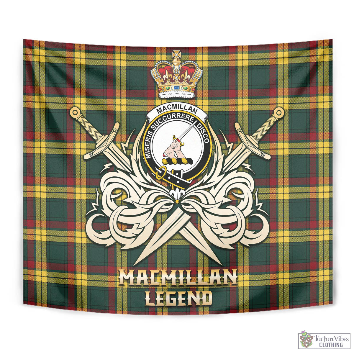 Tartan Vibes Clothing MacMillan Old Modern Tartan Tapestry with Clan Crest and the Golden Sword of Courageous Legacy