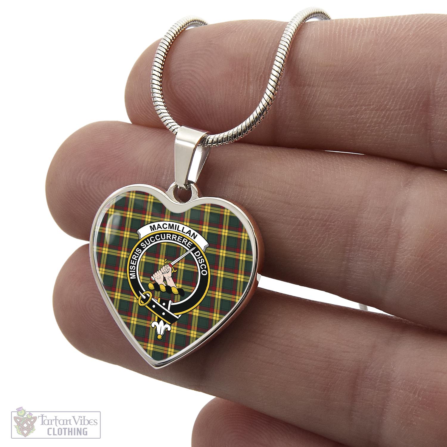 Tartan Vibes Clothing MacMillan Old Modern Tartan Heart Necklace with Family Crest