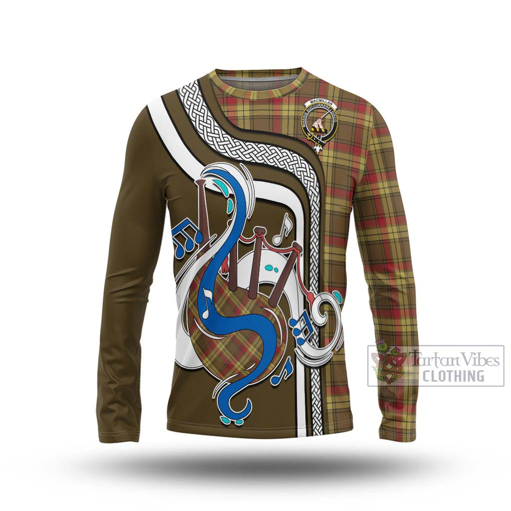 Tartan Vibes Clothing MacMillan Old Weathered Tartan Long Sleeve T-Shirt with Epic Bagpipe Style