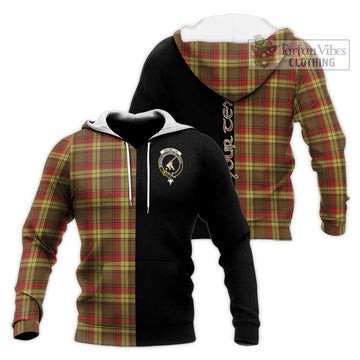 MacMillan Old Weathered Tartan Knitted Hoodie with Family Crest and Half Of Me Style