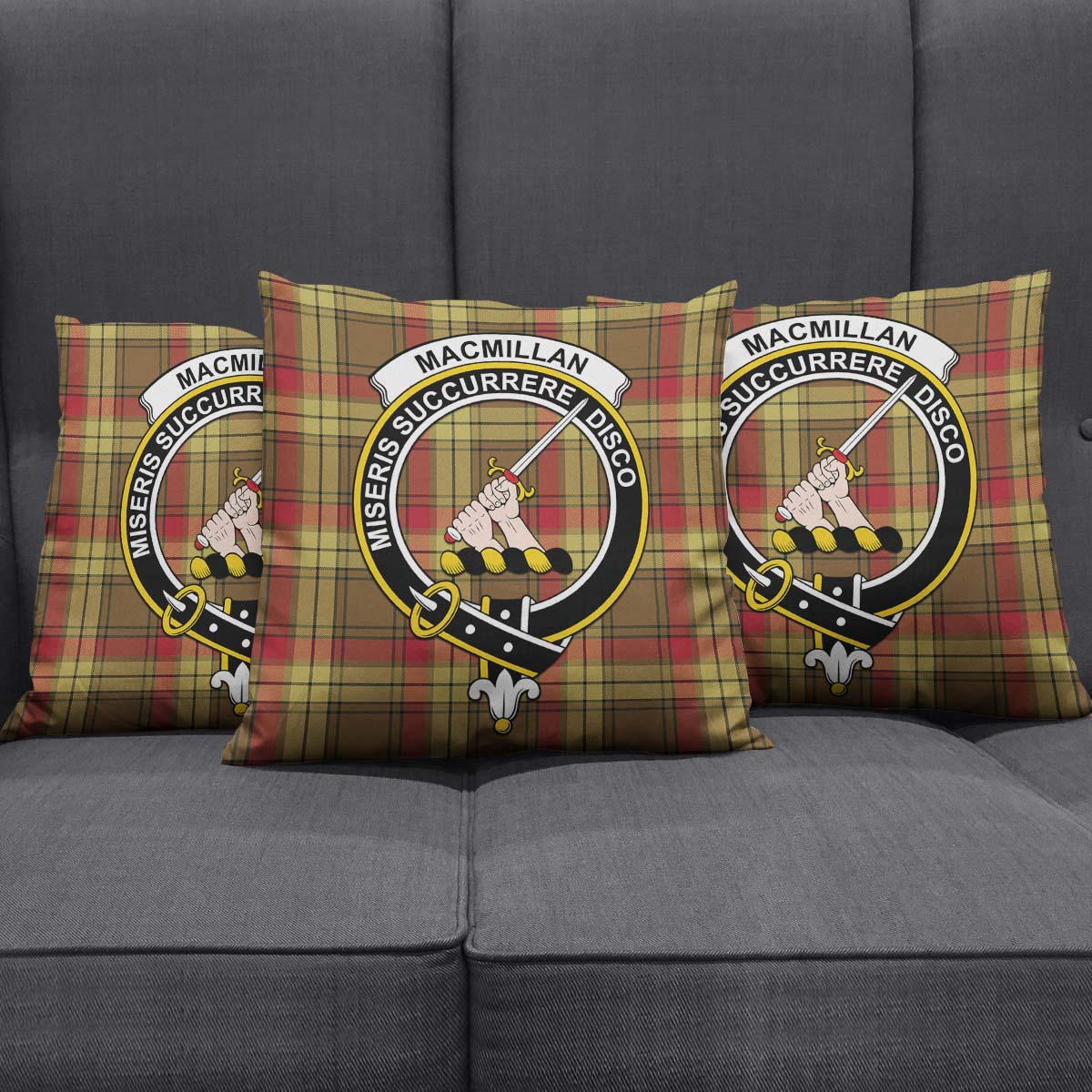 MacMillan Old Weathered Tartan Pillow Cover with Family Crest Square Pillow Cover - Tartanvibesclothing