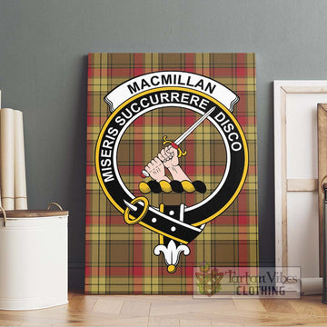MacMillan Old Weathered Tartan Canvas Print Wall Art with Family Crest