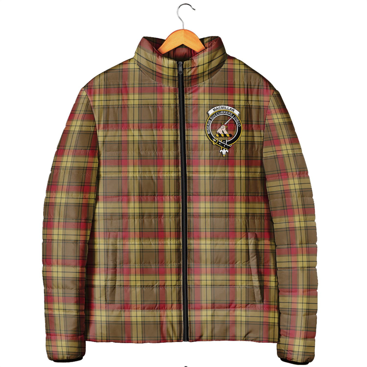 MacMillan Old Weathered Tartan Padded Jacket with Family Crest - Tartanvibesclothing