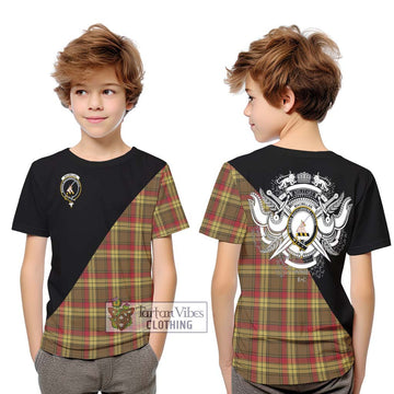 MacMillan Old Weathered Tartan Kid T-Shirt with Family Crest and Military Logo Style