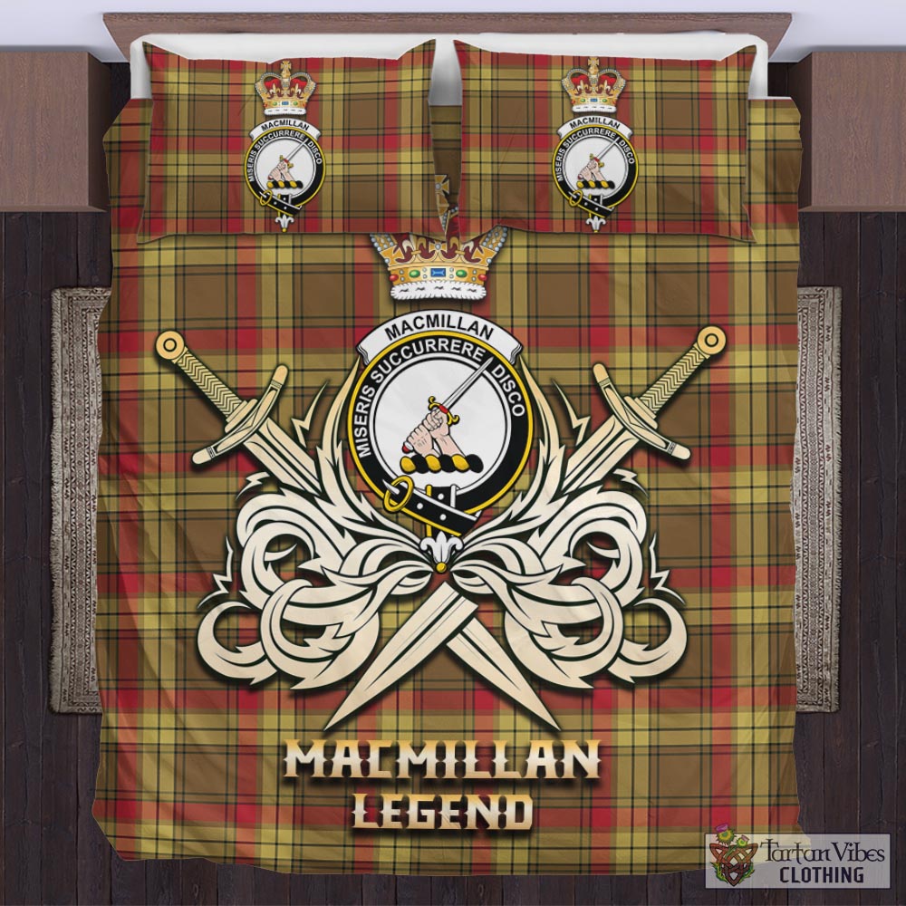 Tartan Vibes Clothing MacMillan Old Weathered Tartan Bedding Set with Clan Crest and the Golden Sword of Courageous Legacy