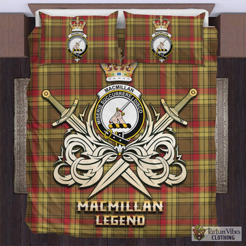 MacMillan Old Weathered Tartan Bedding Set with Clan Crest and the Golden Sword of Courageous Legacy