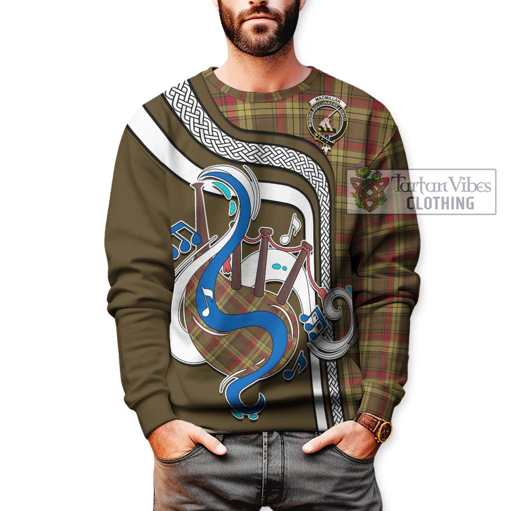 Tartan Vibes Clothing MacMillan Old Weathered Tartan Sweatshirt with Epic Bagpipe Style