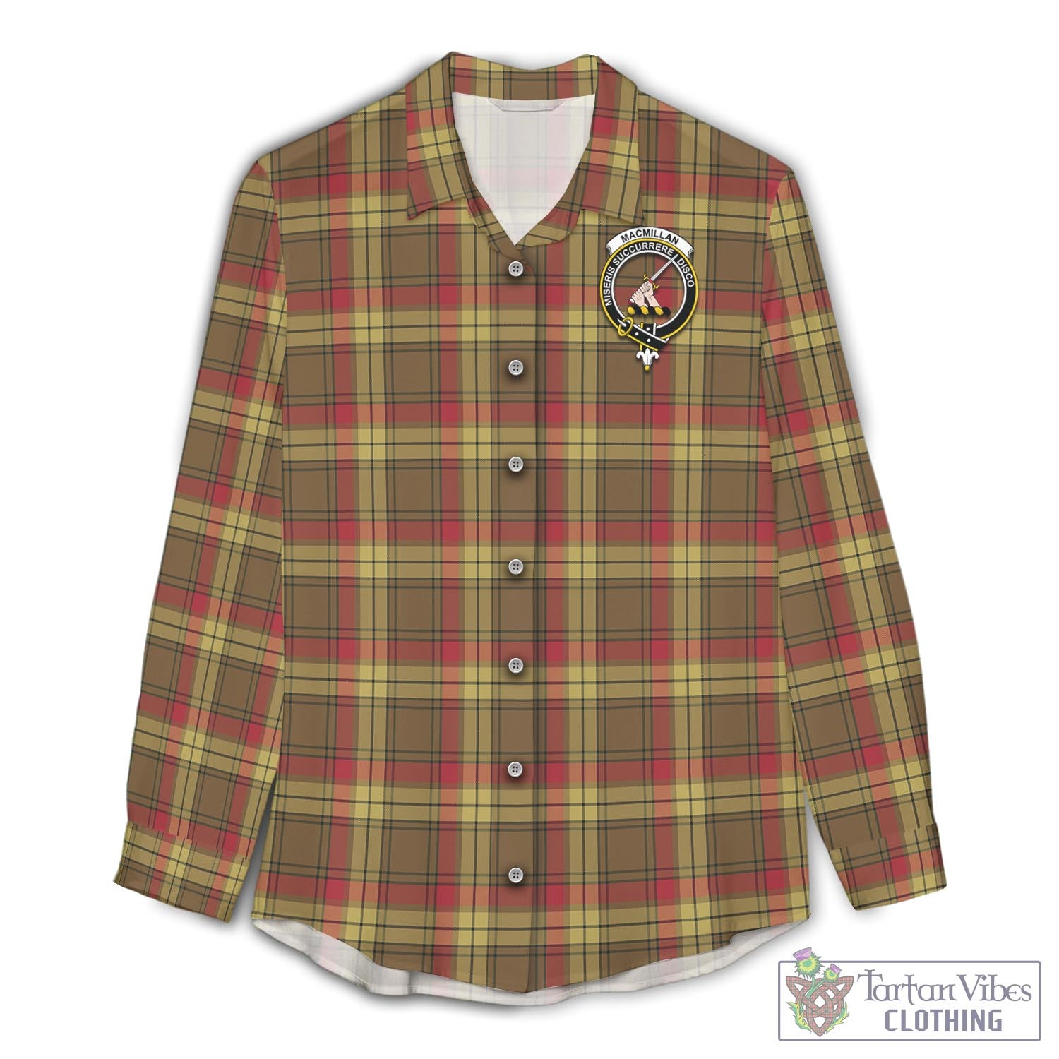 Tartan Vibes Clothing MacMillan Old Weathered Tartan Womens Casual Shirt with Family Crest