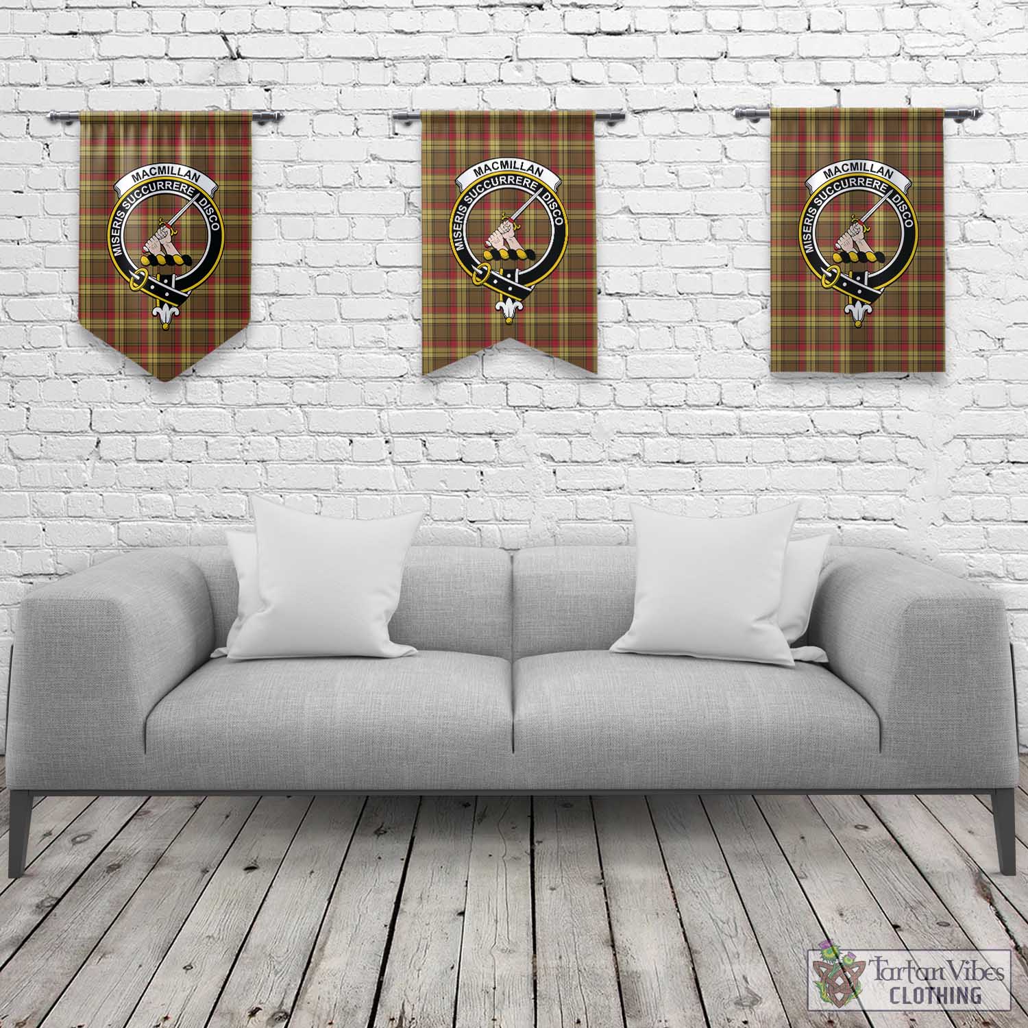 Tartan Vibes Clothing MacMillan Old Weathered Tartan Gonfalon, Tartan Banner with Family Crest