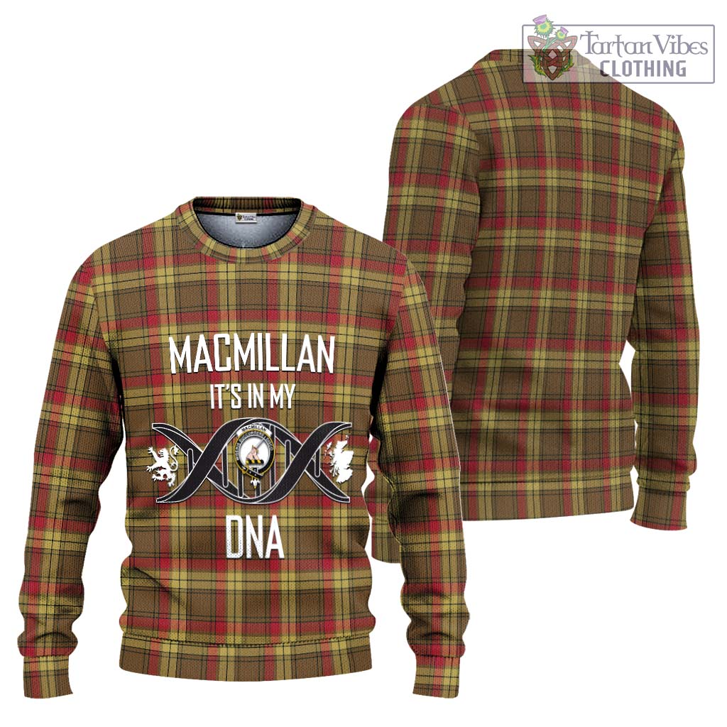 Tartan Vibes Clothing MacMillan Old Weathered Tartan Knitted Sweater with Family Crest DNA In Me Style