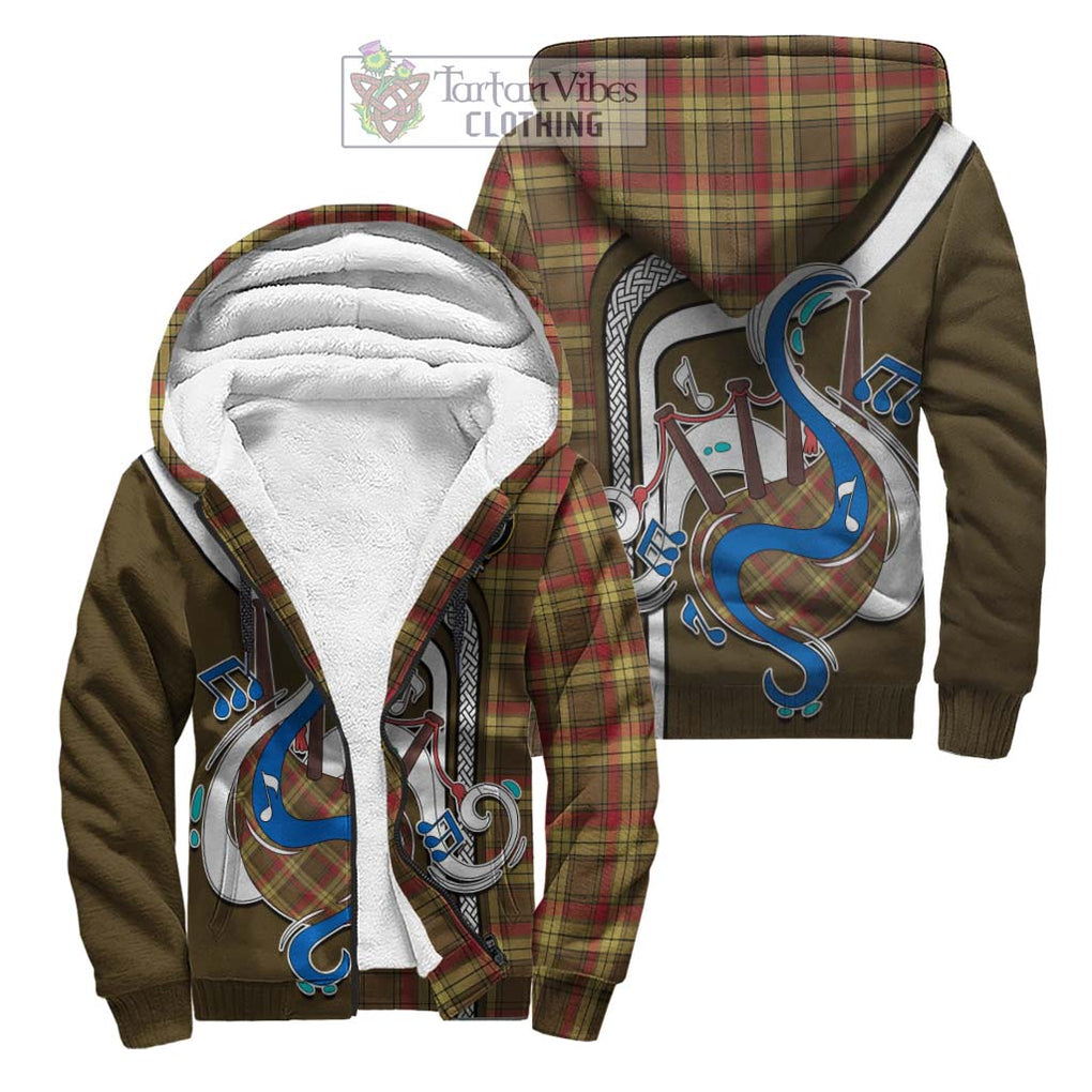 MacMillan Old Weathered Tartan Sherpa Hoodie with Epic Bagpipe Style Unisex S - Tartanvibesclothing Shop