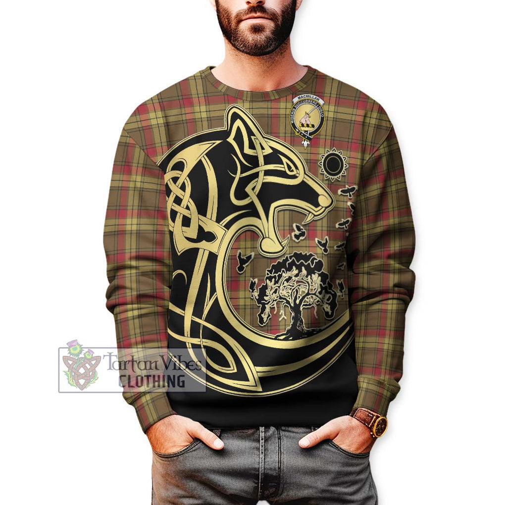 MacMillan Old Weathered Tartan Sweatshirt with Family Crest Celtic Wolf Style Unisex - Tartan Vibes Clothing