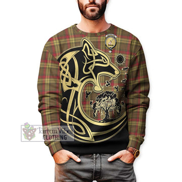 MacMillan Old Weathered Tartan Sweatshirt with Family Crest Celtic Wolf Style