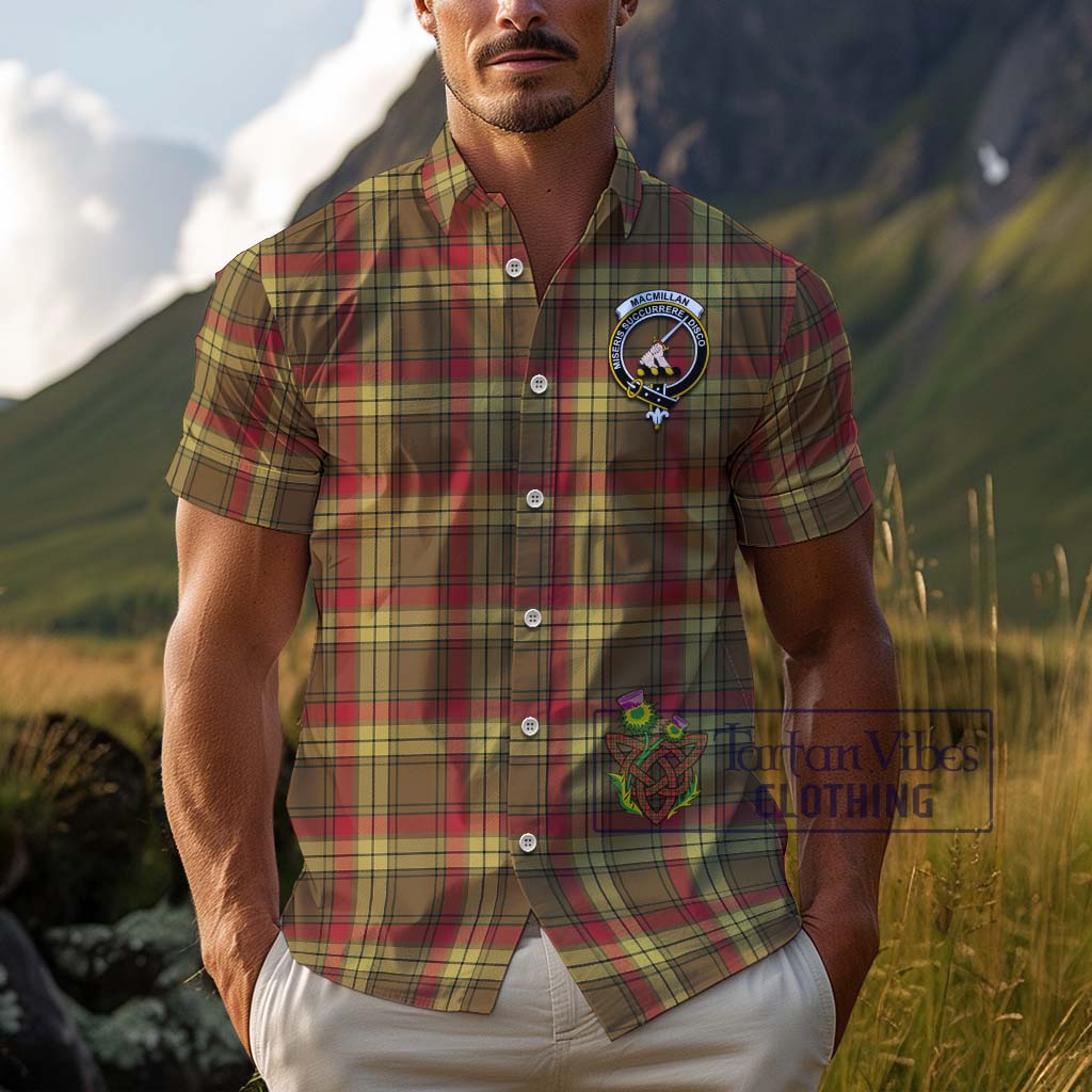 Tartan Vibes Clothing MacMillan Old Weathered Tartan Cotton Hawaiian Shirt with Family Crest