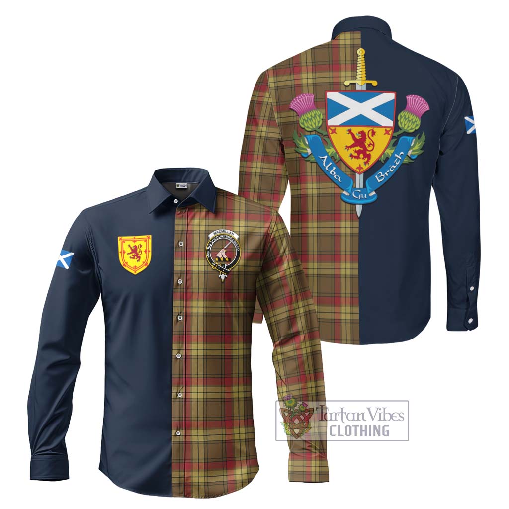 Tartan Vibes Clothing MacMillan Old Weathered Tartan Long Sleeve Button Shirt with Scottish Lion Royal Arm Half Style