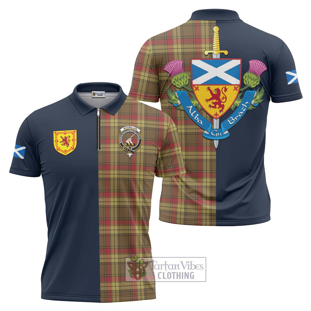 Tartan Vibes Clothing MacMillan Old Weathered Tartan Zipper Polo Shirt with Scottish Lion Royal Arm Half Style