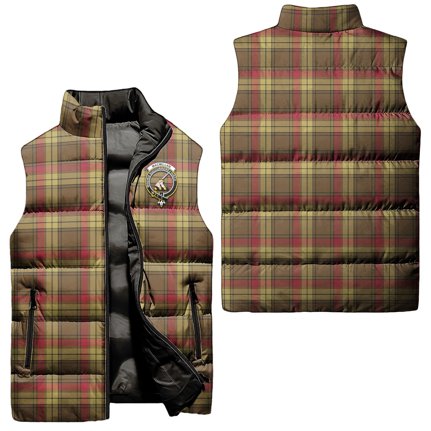 MacMillan Old Weathered Tartan Sleeveless Puffer Jacket with Family Crest Unisex - Tartanvibesclothing