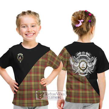 MacMillan Old Weathered Tartan Kid T-Shirt with Family Crest and Military Logo Style