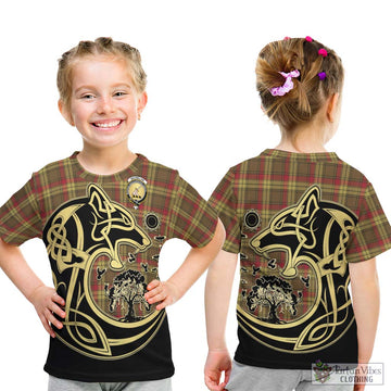MacMillan Old Weathered Tartan Kid T-Shirt with Family Crest Celtic Wolf Style
