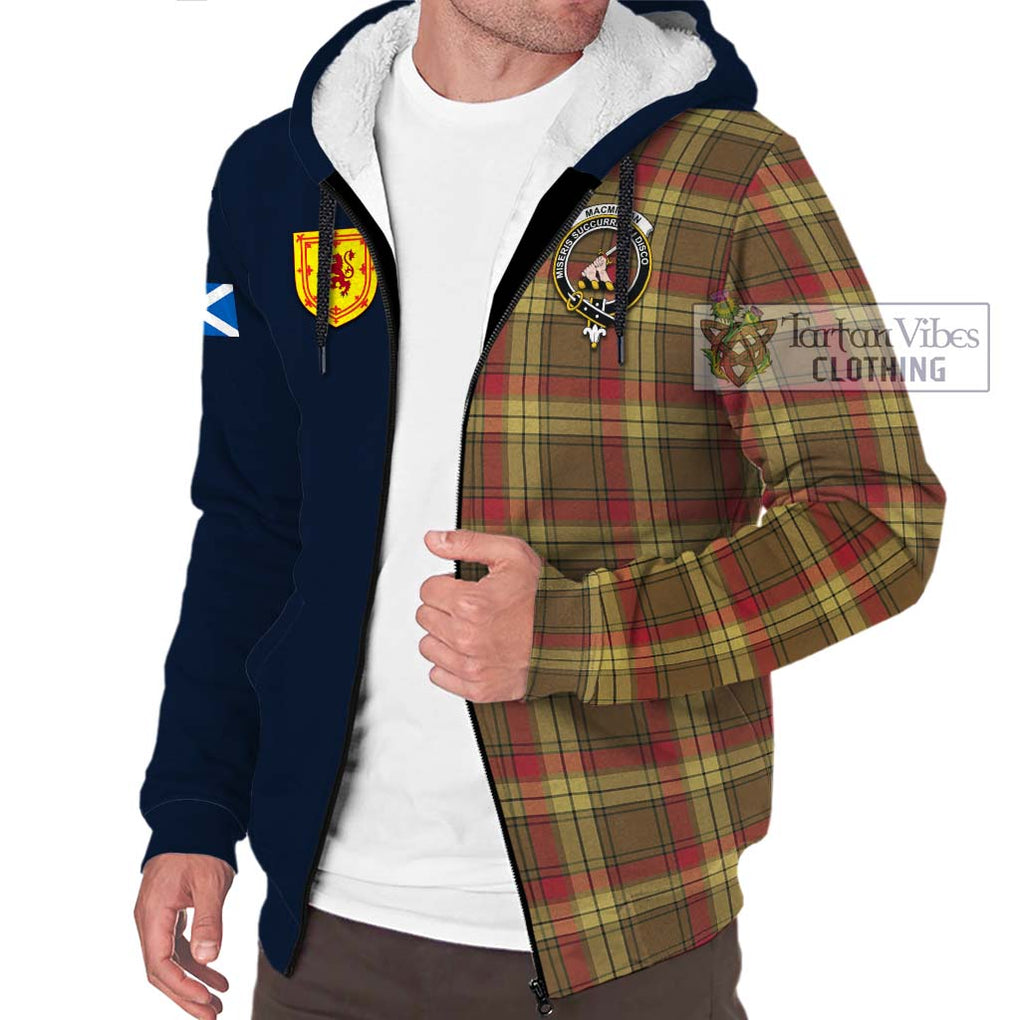 Tartan Vibes Clothing MacMillan Old Weathered Tartan Sherpa Hoodie with Scottish Lion Royal Arm Half Style