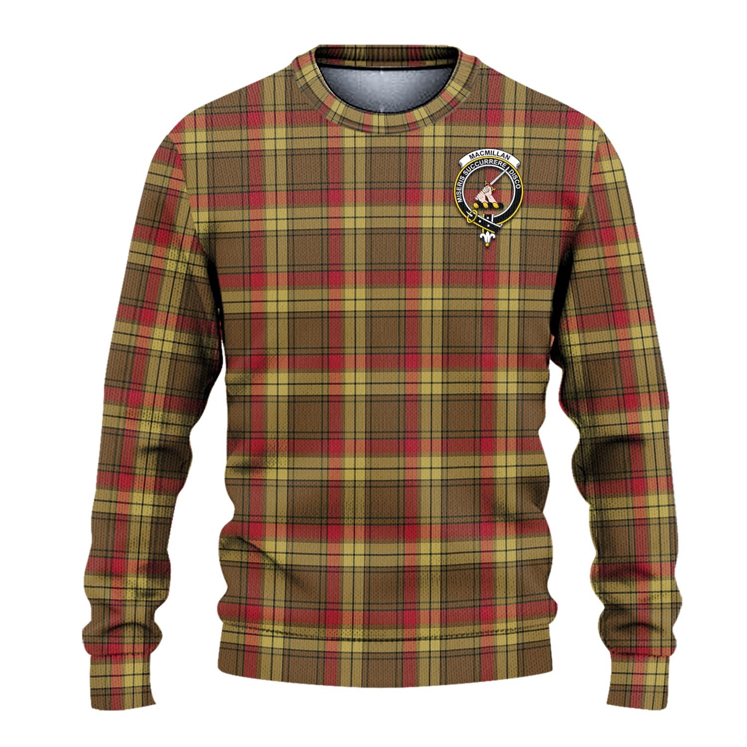 MacMillan Old Weathered Tartan Knitted Sweater with Family Crest - Tartanvibesclothing
