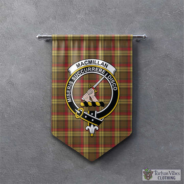 MacMillan Old Weathered Tartan Gonfalon, Tartan Banner with Family Crest