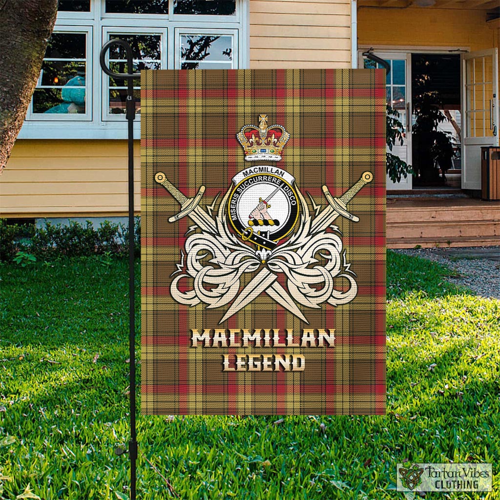 Tartan Vibes Clothing MacMillan Old Weathered Tartan Flag with Clan Crest and the Golden Sword of Courageous Legacy