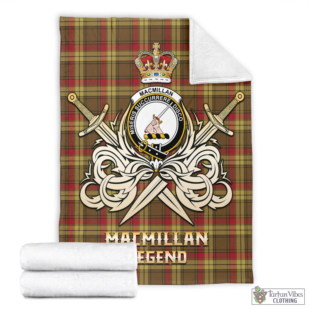 Tartan Vibes Clothing MacMillan Old Weathered Tartan Blanket with Clan Crest and the Golden Sword of Courageous Legacy