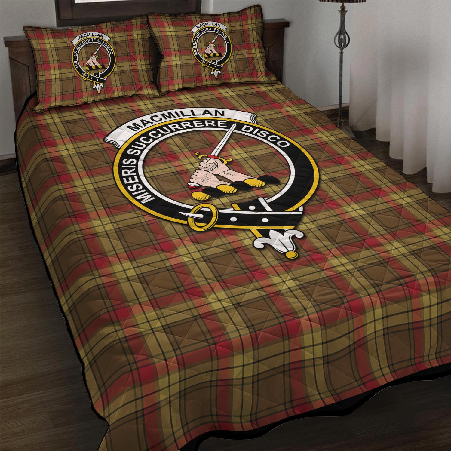 MacMillan Old Weathered Tartan Quilt Bed Set with Family Crest - Tartanvibesclothing