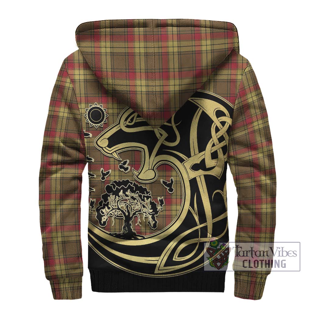 Tartan Vibes Clothing MacMillan Old Weathered Tartan Sherpa Hoodie with Family Crest Celtic Wolf Style