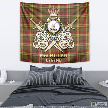 MacMillan Old Weathered Tartan Tapestry with Clan Crest and the Golden Sword of Courageous Legacy