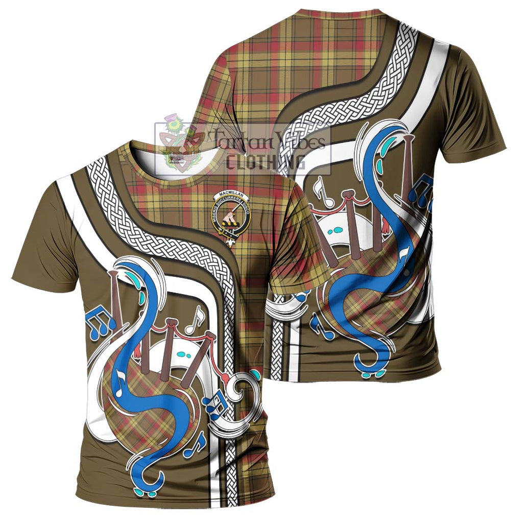 MacMillan Old Weathered Tartan T-Shirt with Epic Bagpipe Style - Tartanvibesclothing Shop