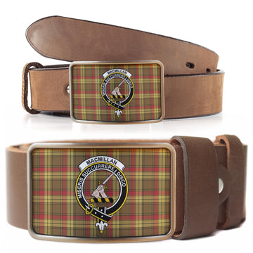 MacMillan Old Weathered Tartan Belt Buckles with Family Crest