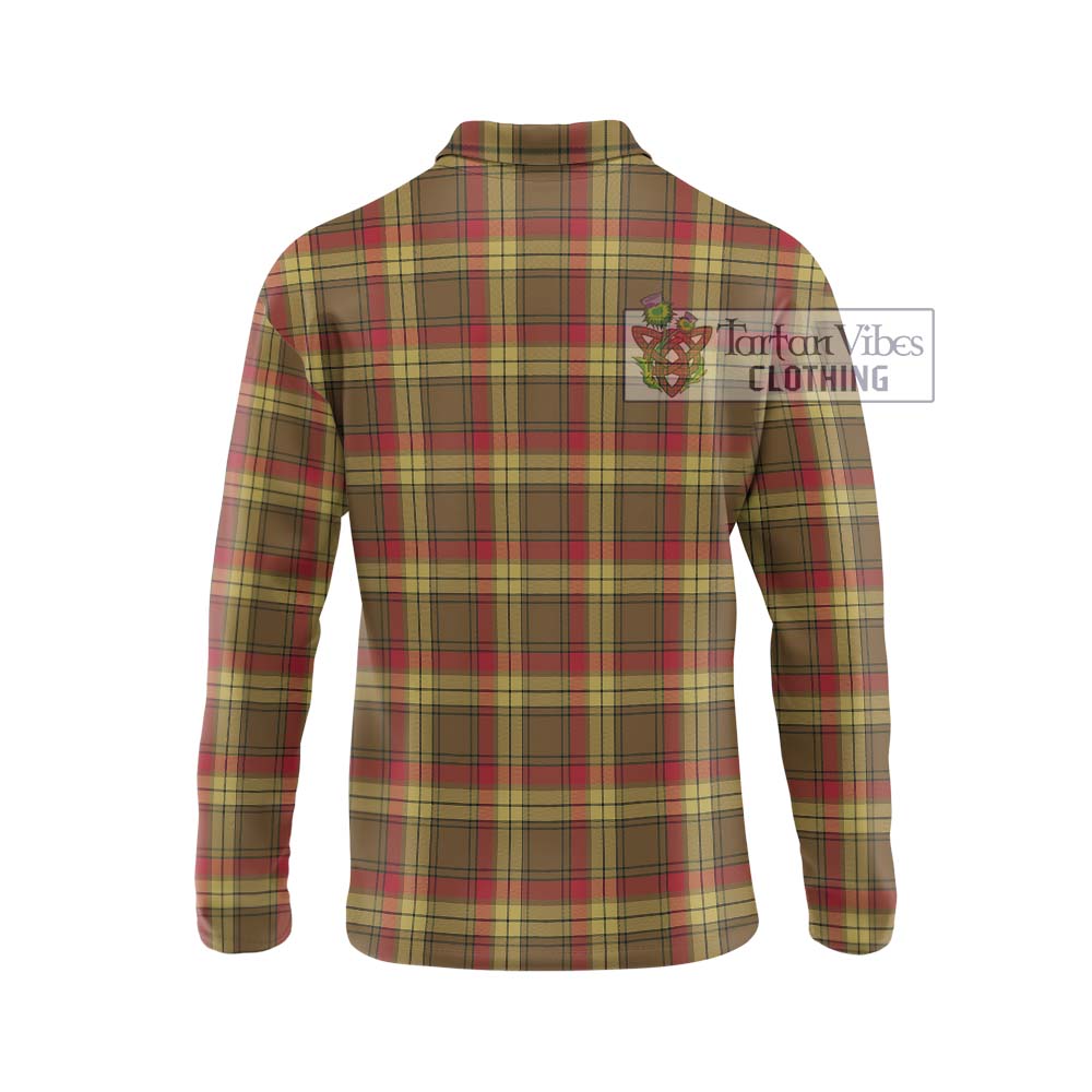 MacMillan Old Weathered Tartan Long Sleeve Polo Shirt with Family Crest DNA In Me Style - Tartanvibesclothing Shop